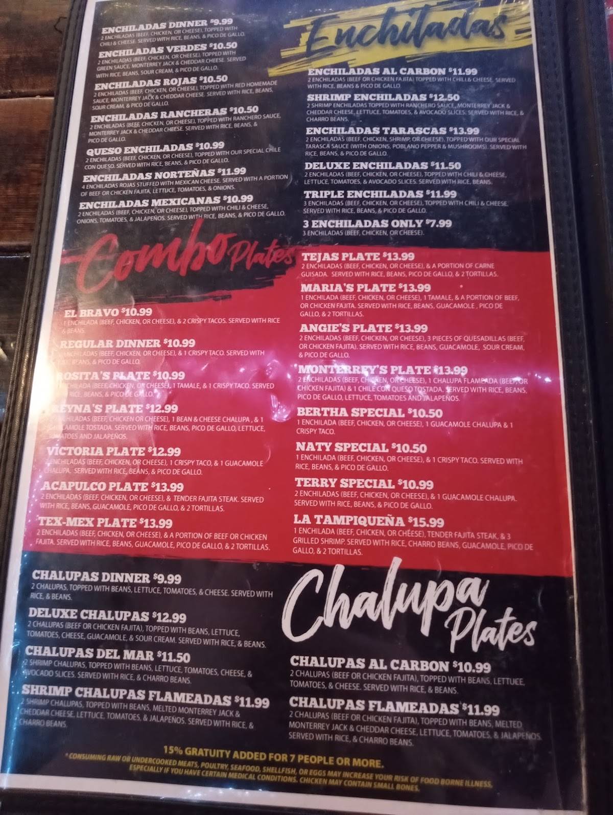 Menu at Pinto Bean restaurant, Edna