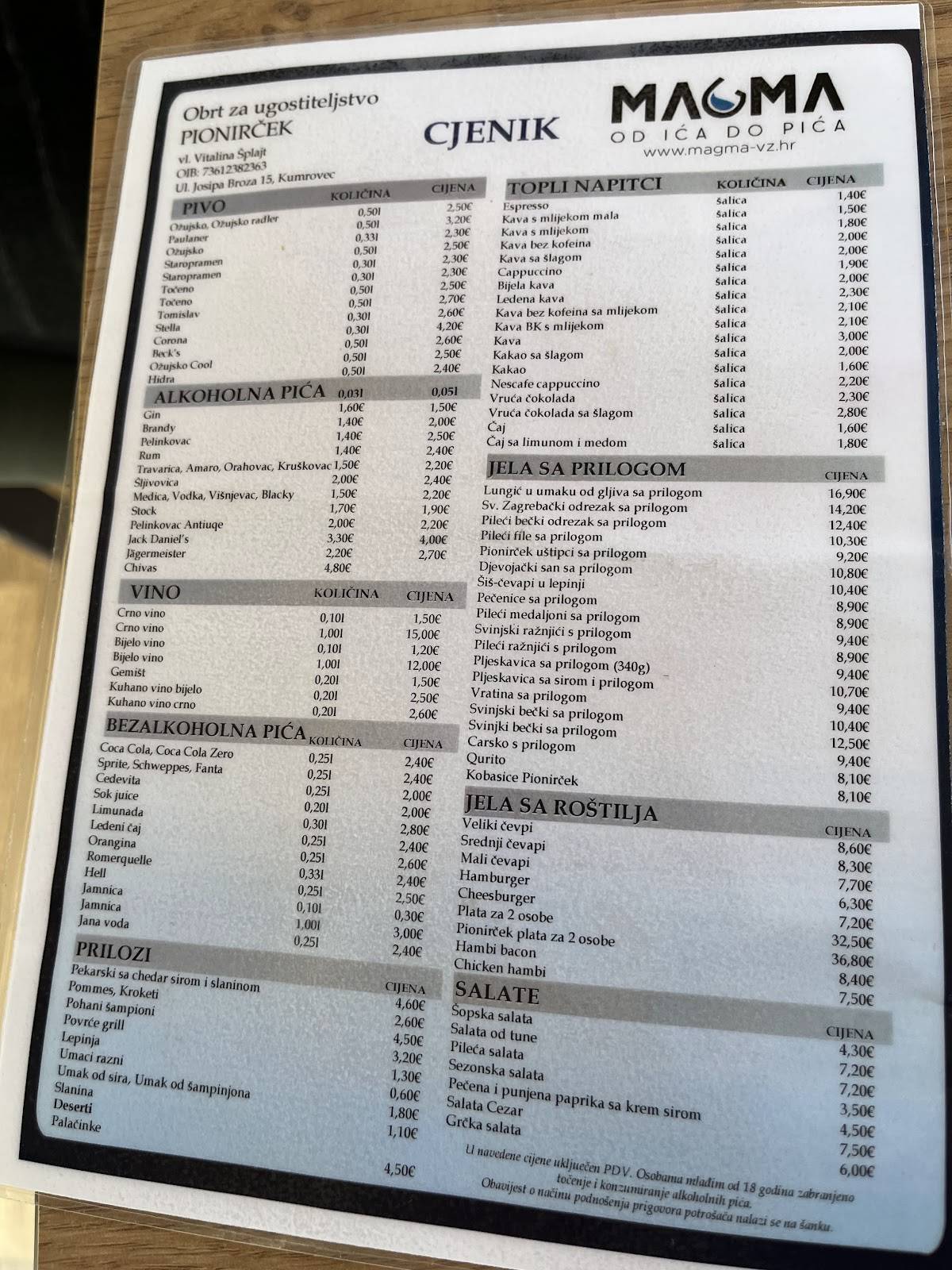 Menu di Pionirček 