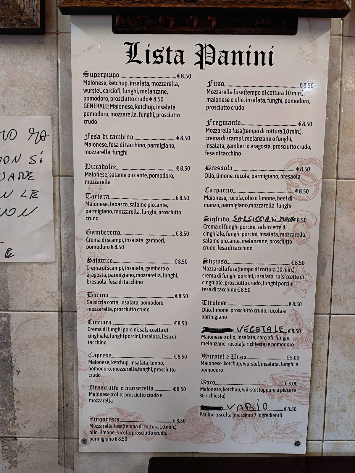 Menu di Pippo a Tivoli 