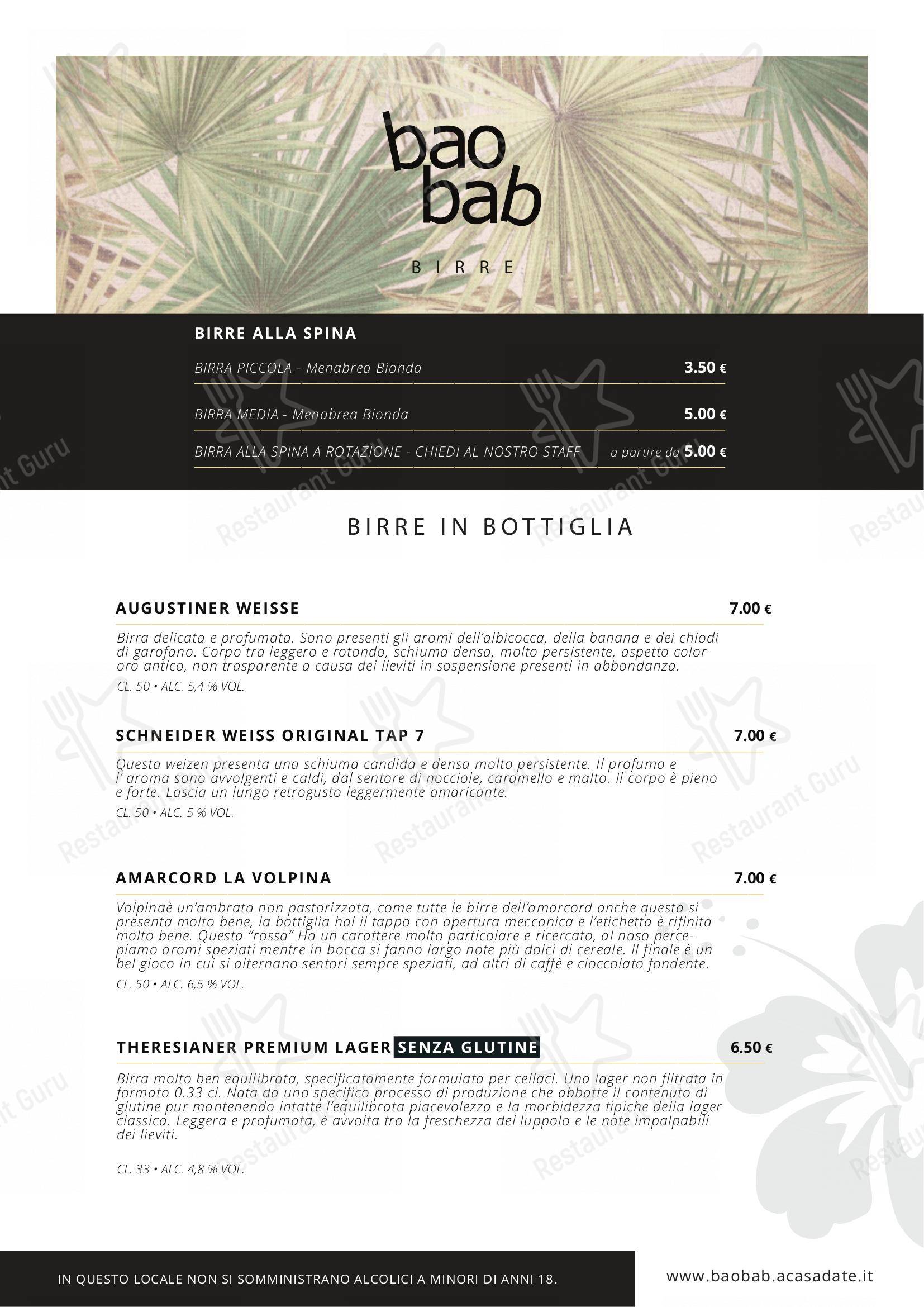 Baobab lounge cafè - pizzeria - business lunch in Pisogne - Menu