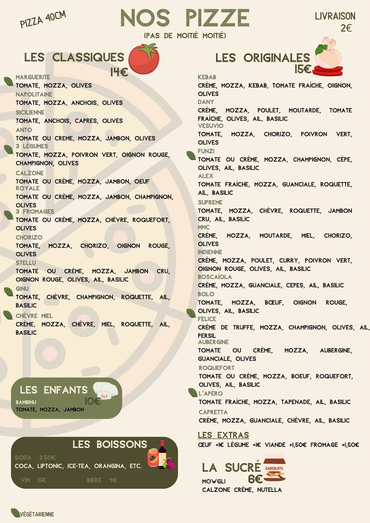 Menu de Pizz'Alex Ajaccio