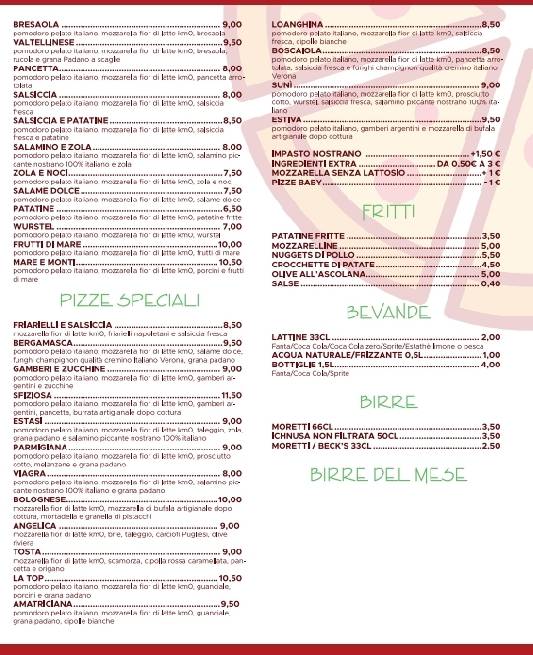 Menu di Pizz'art - Chiuduno 