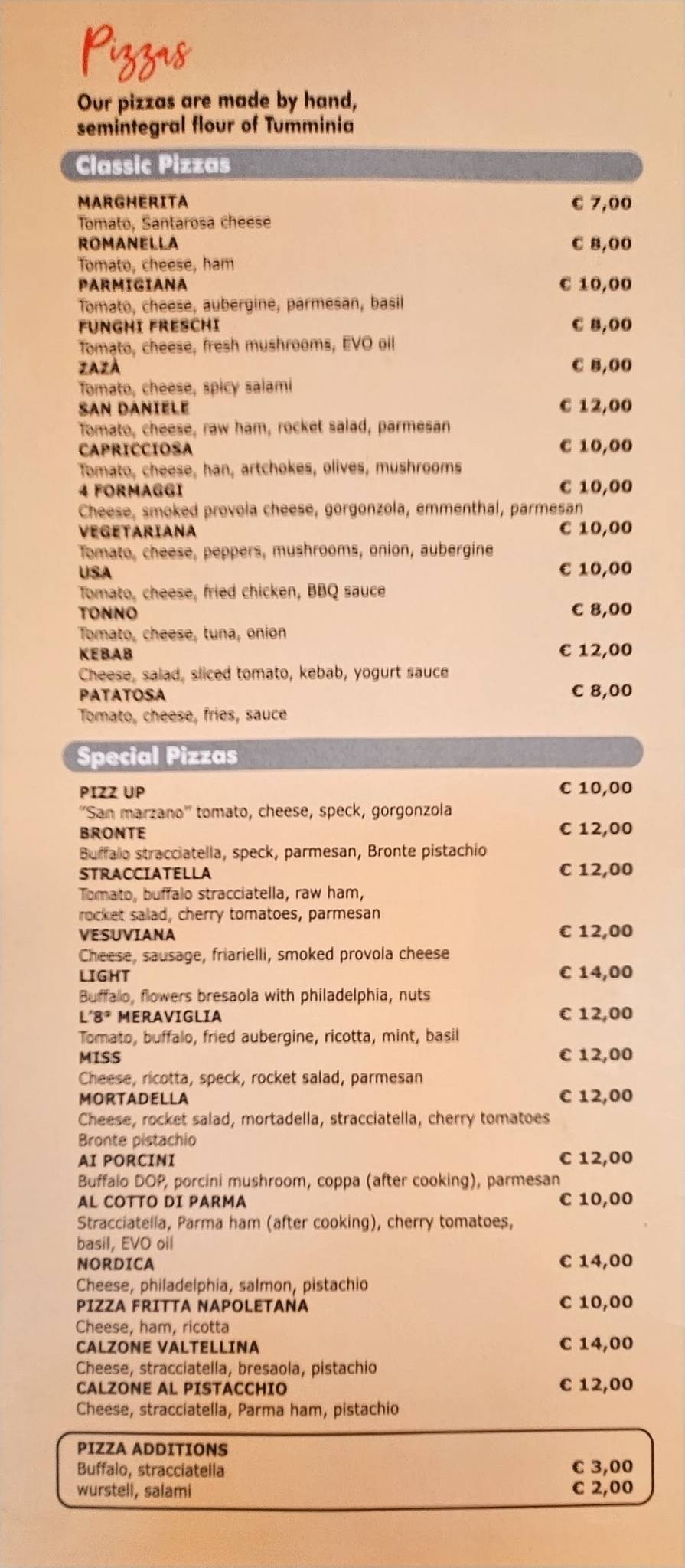 Menu di Pizz'Up 