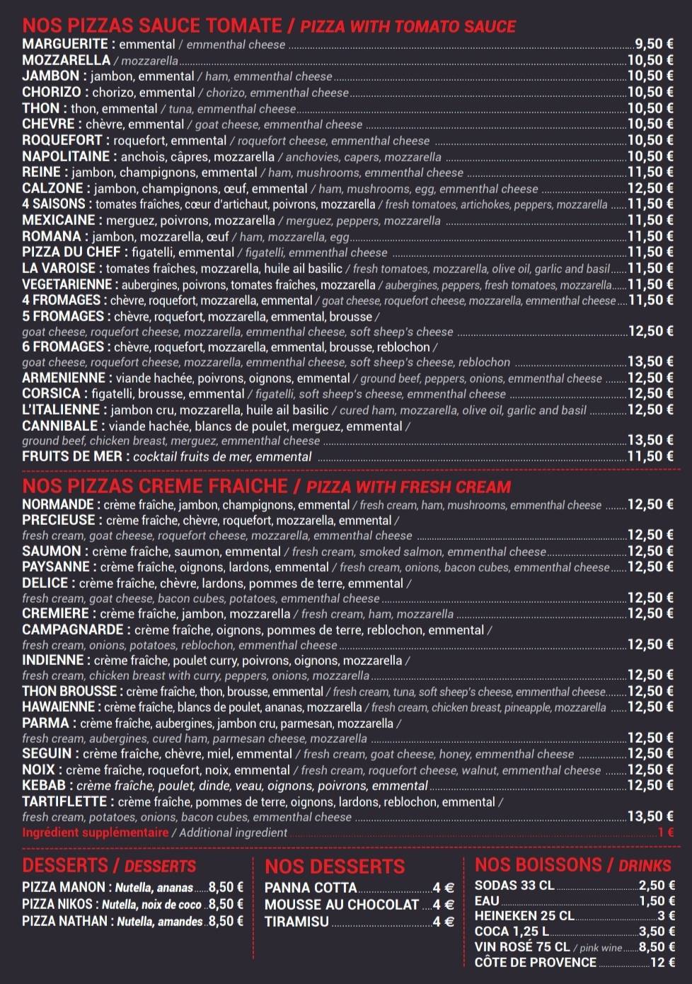 Menu de Pizza 3000 St Raphaël