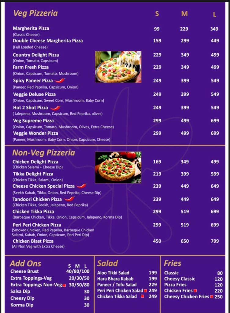 Pizza Calzone menu