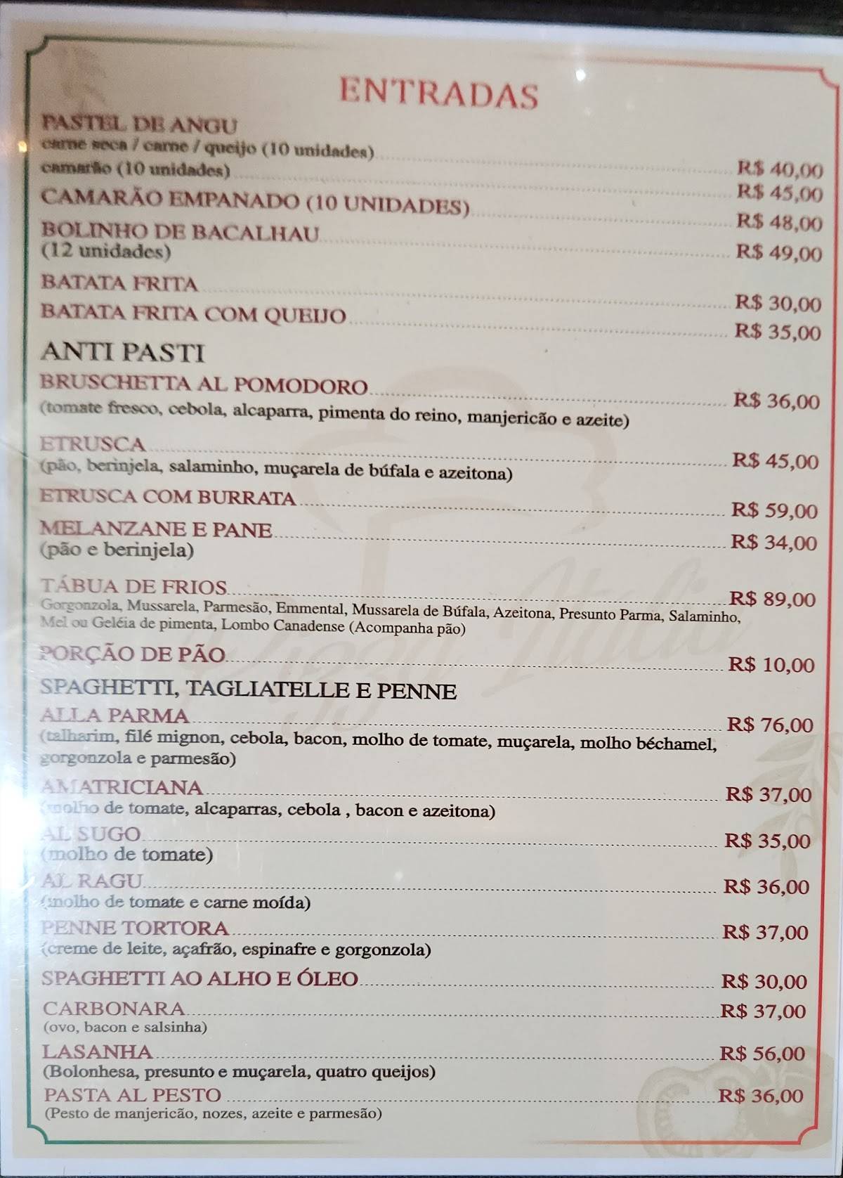 Pizzaria Itália cardápio