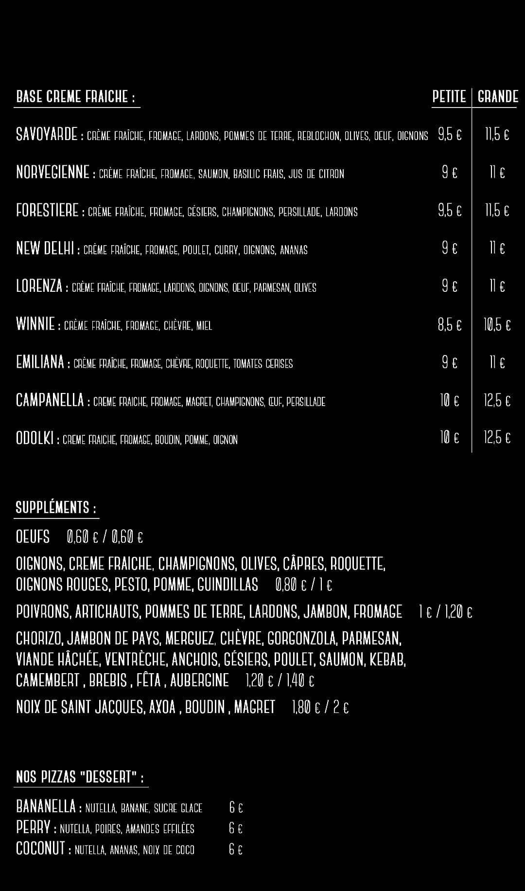 Menu de Pizza Manu
