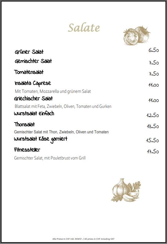 Menu di Pizza Picasso Basel 