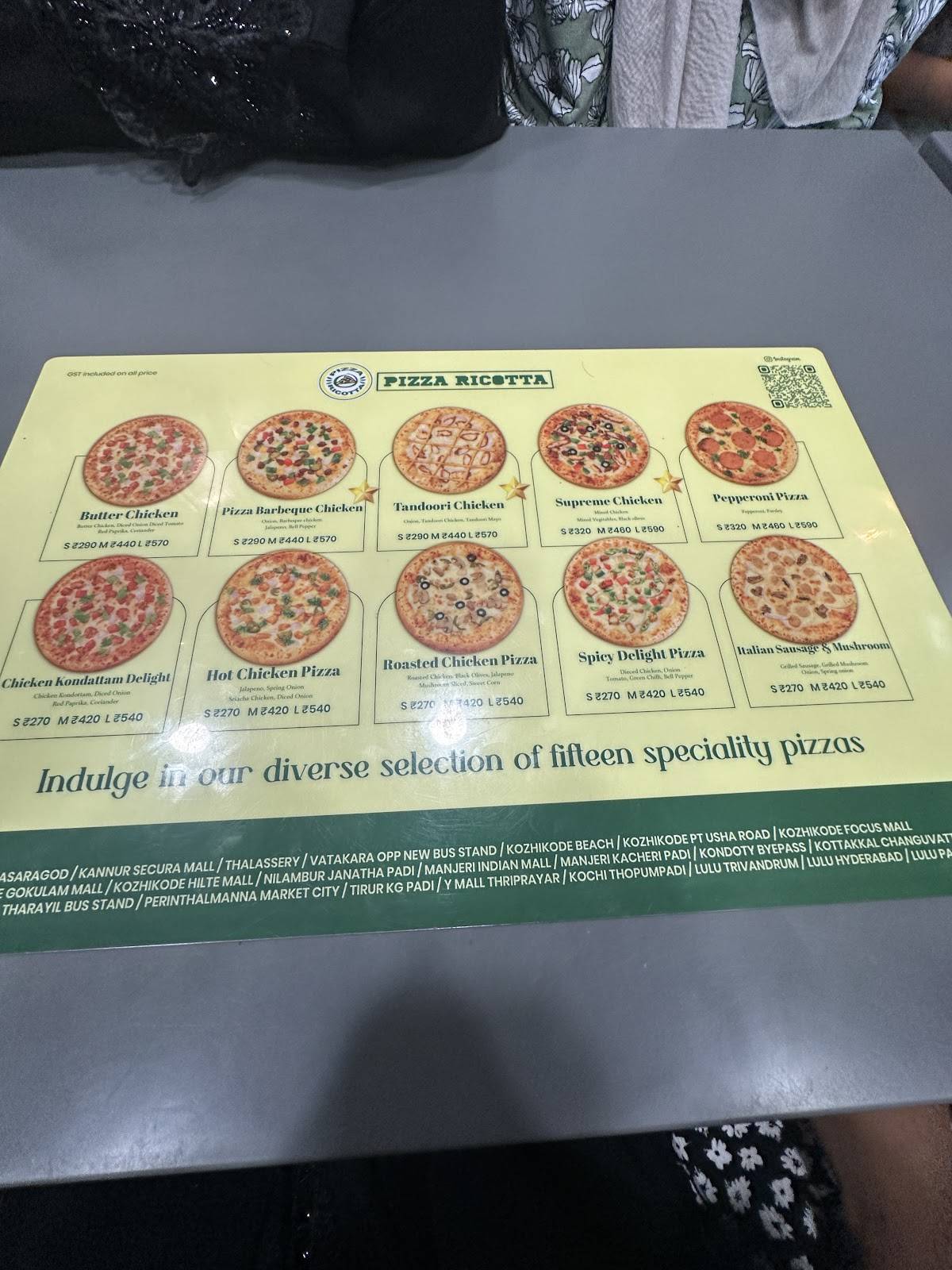 Pizza Ricotta Kottakkal menu