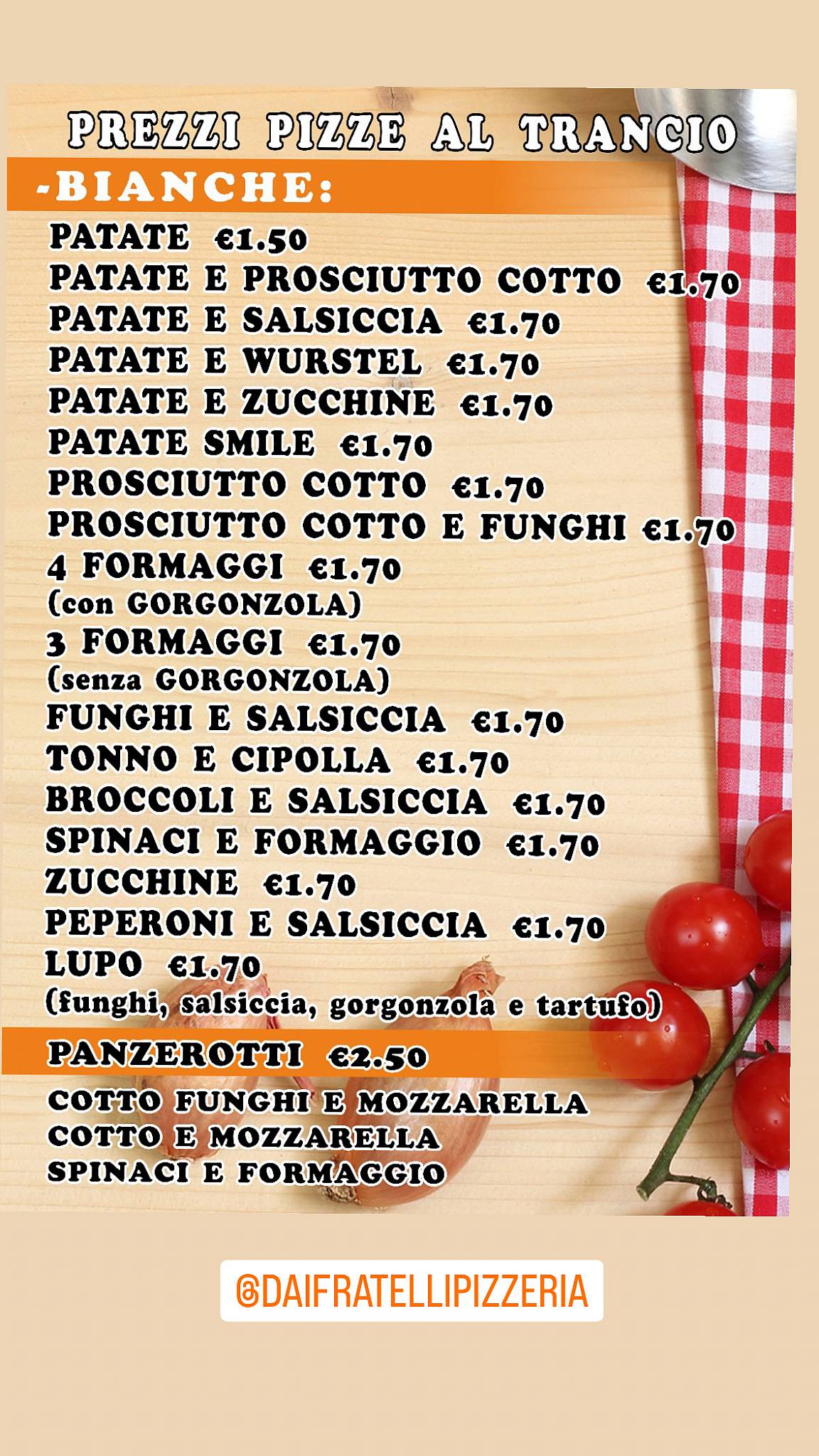Menu di Pizza al Taglio dai Fratelli 