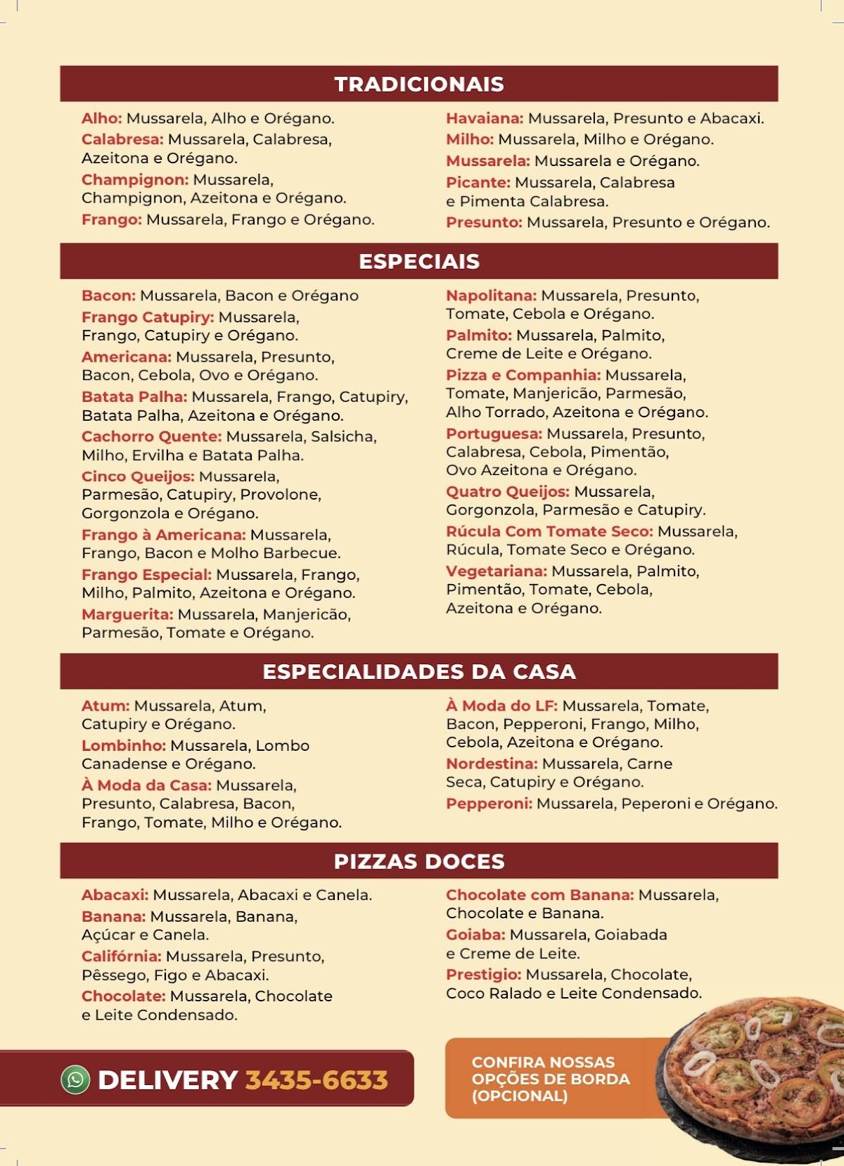 Rodízio de Pizza em Casa - Pizza e Companhia cardápio