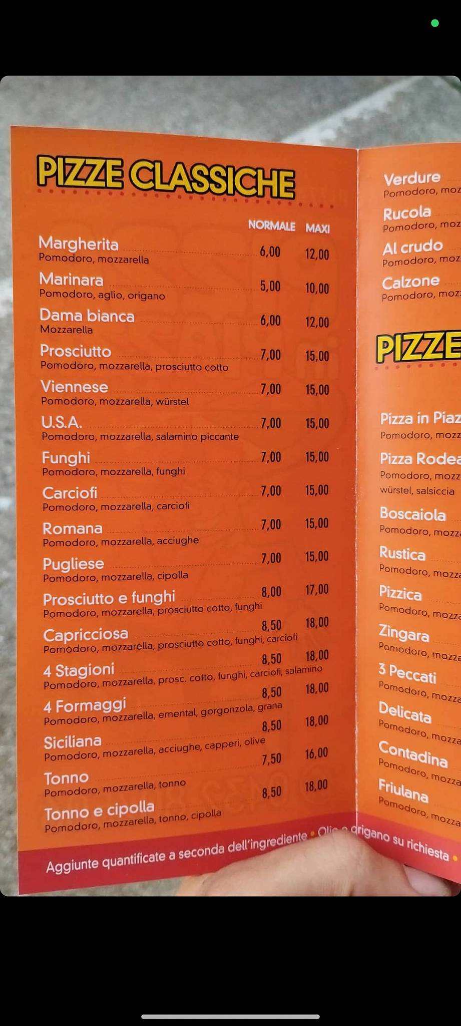 Menu di Pizza in Piazza di Rodeano 