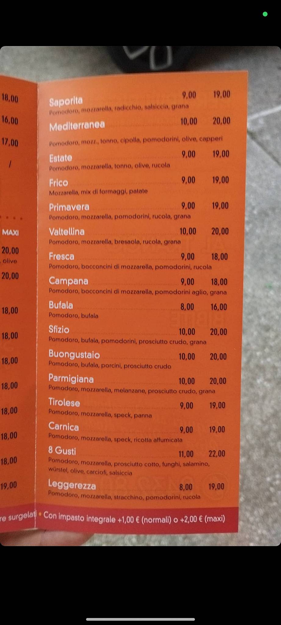 Menu di Pizza in Piazza di Rodeano 