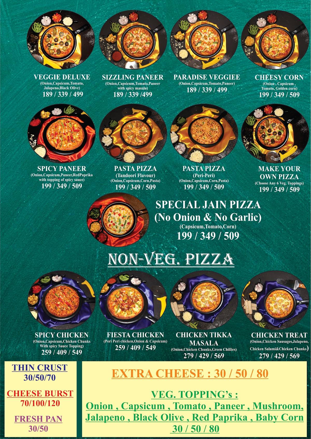 Pizza studio menu