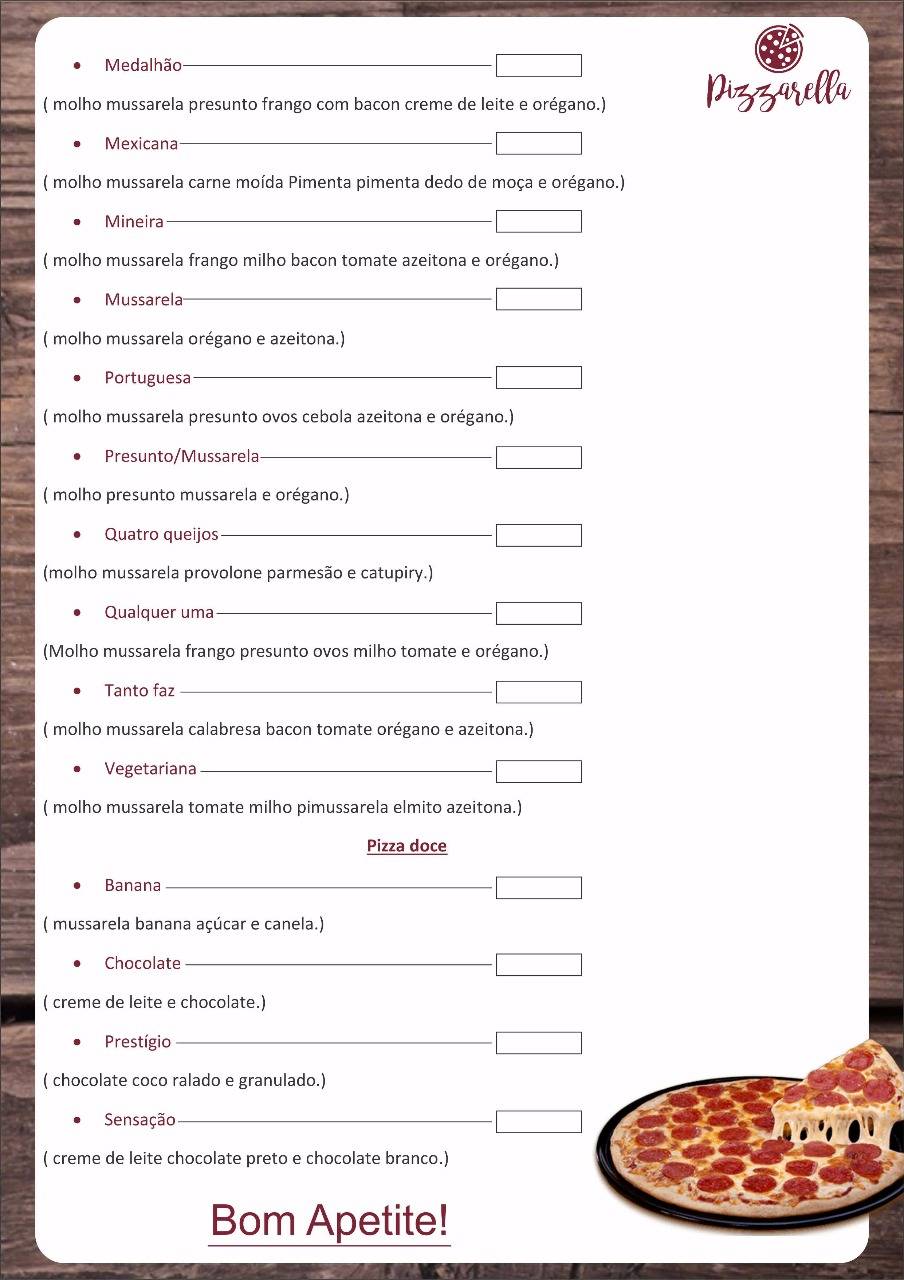 Pizzarella cardápio