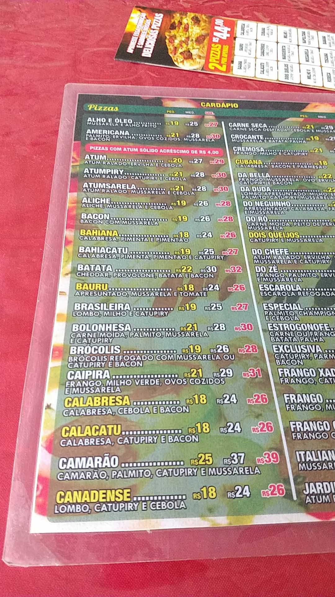 Pizzaria Bella Duda cardápio