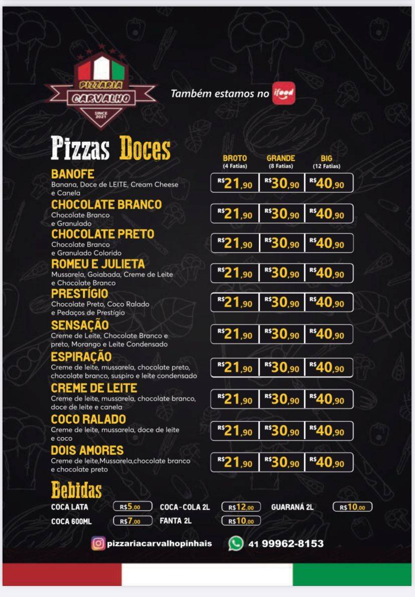 Pizzaria Carvalho cardápio