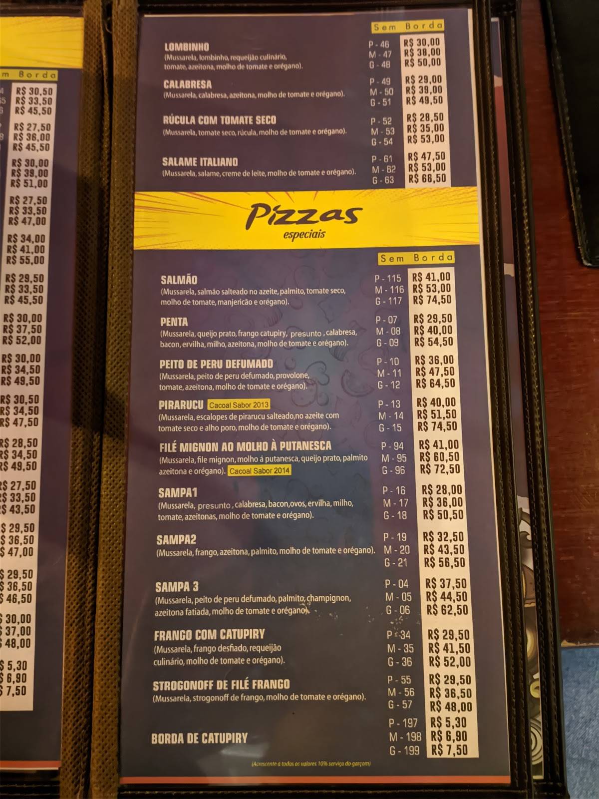 Pizzaria Sampa em Cacoal cardápio