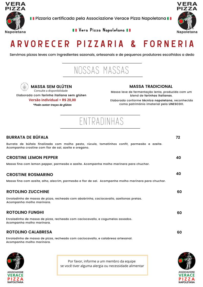 Pizzaria Arvorecer cardápio
