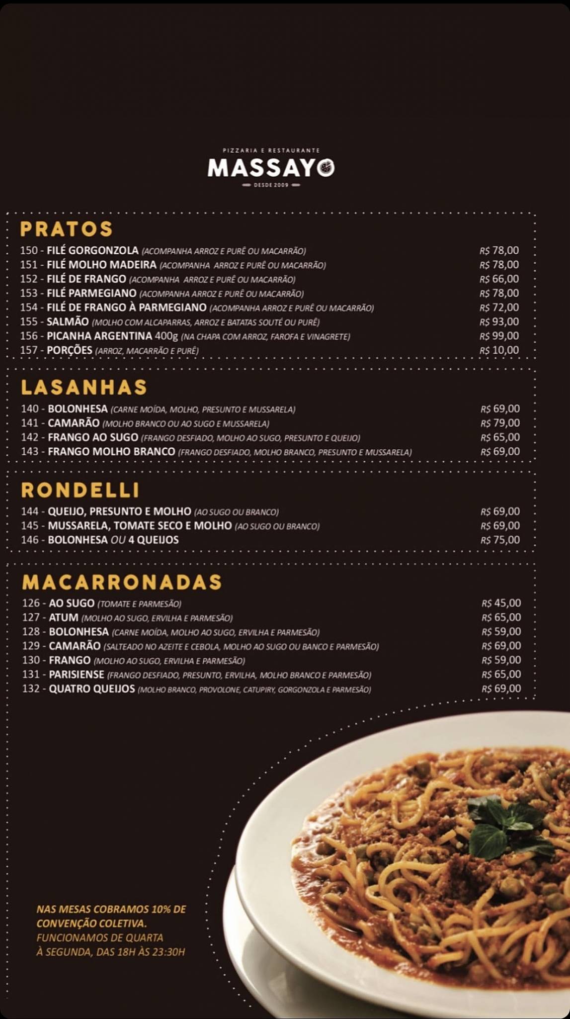 Pizzaria & Restaurante Massayó cardápio