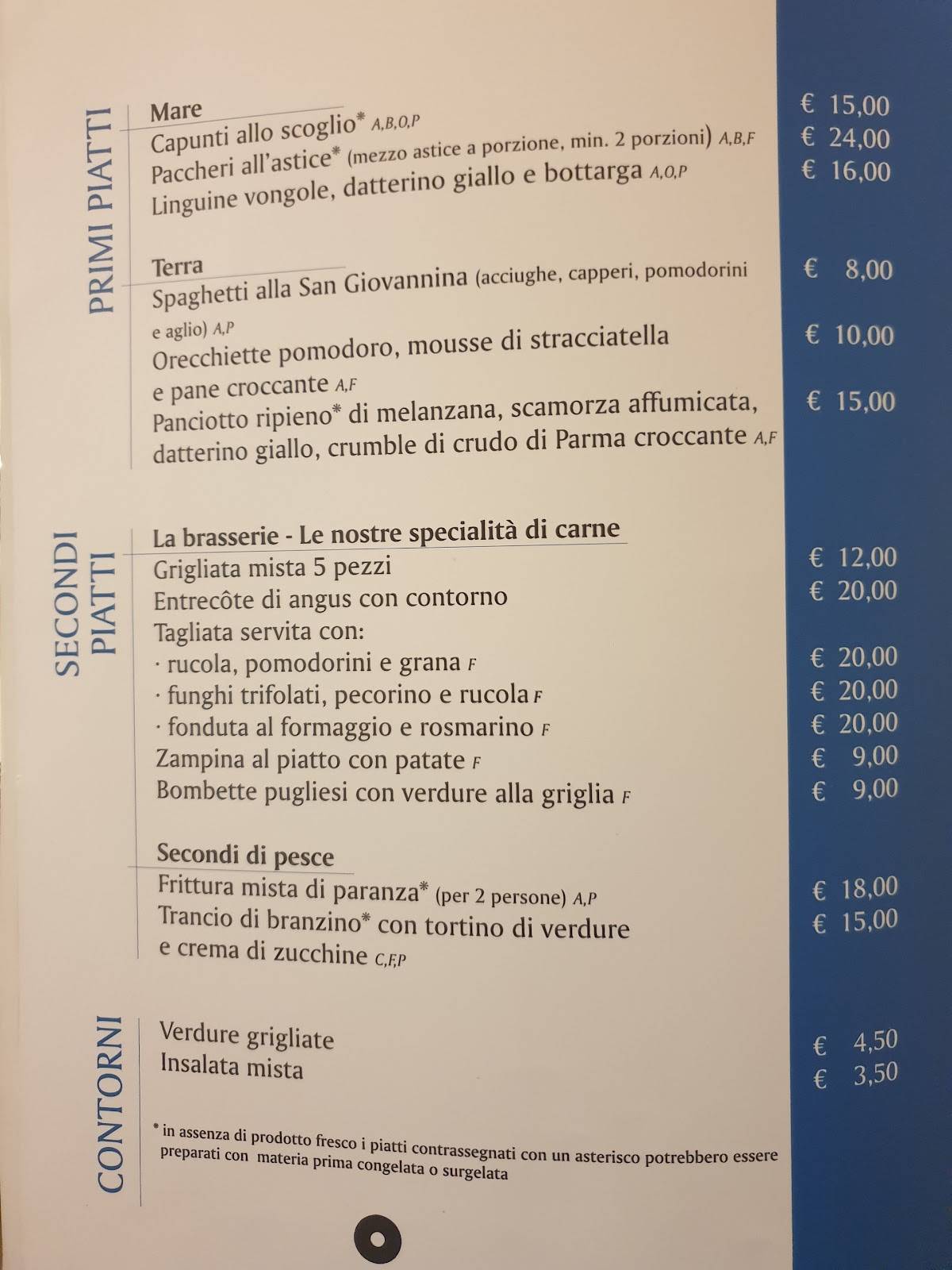 Menu di Al Buco Preferito 