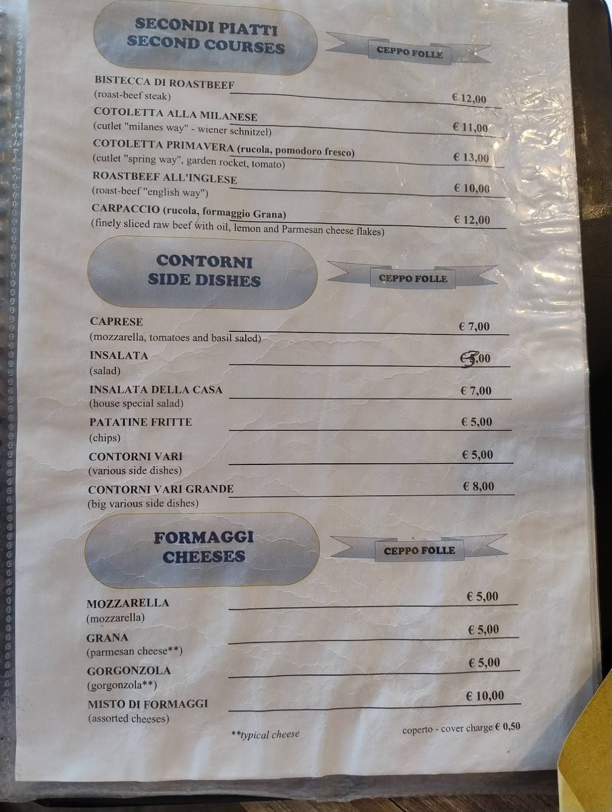 Menu di Pizzeria Al Ceppo Folle 