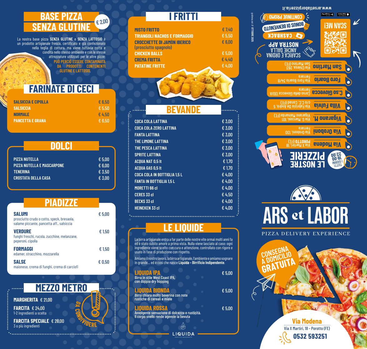 Menu di Pizzeria Ars Et Labor - Via Modena Porotto 