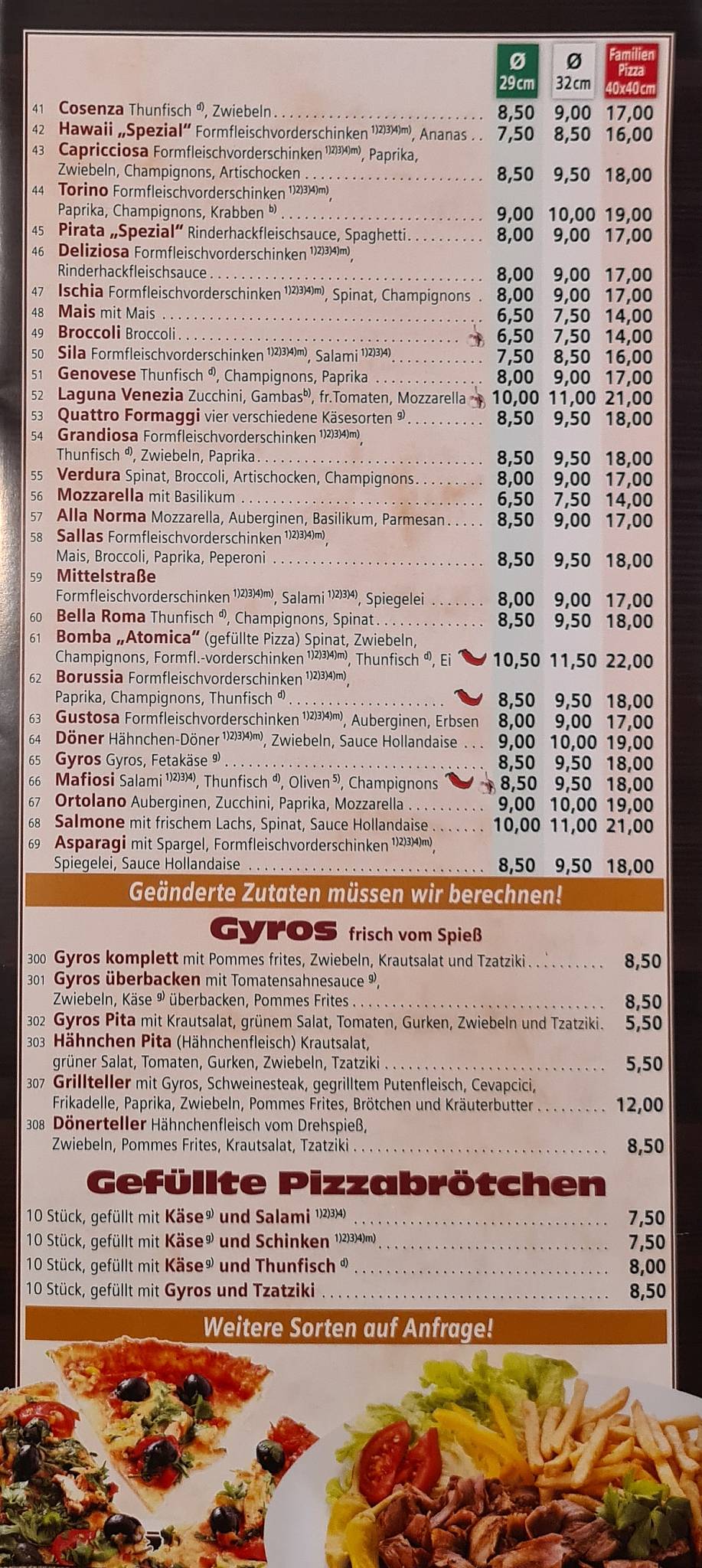 Speisekarte Von Pizzeria Bella Napoli Elsdorf