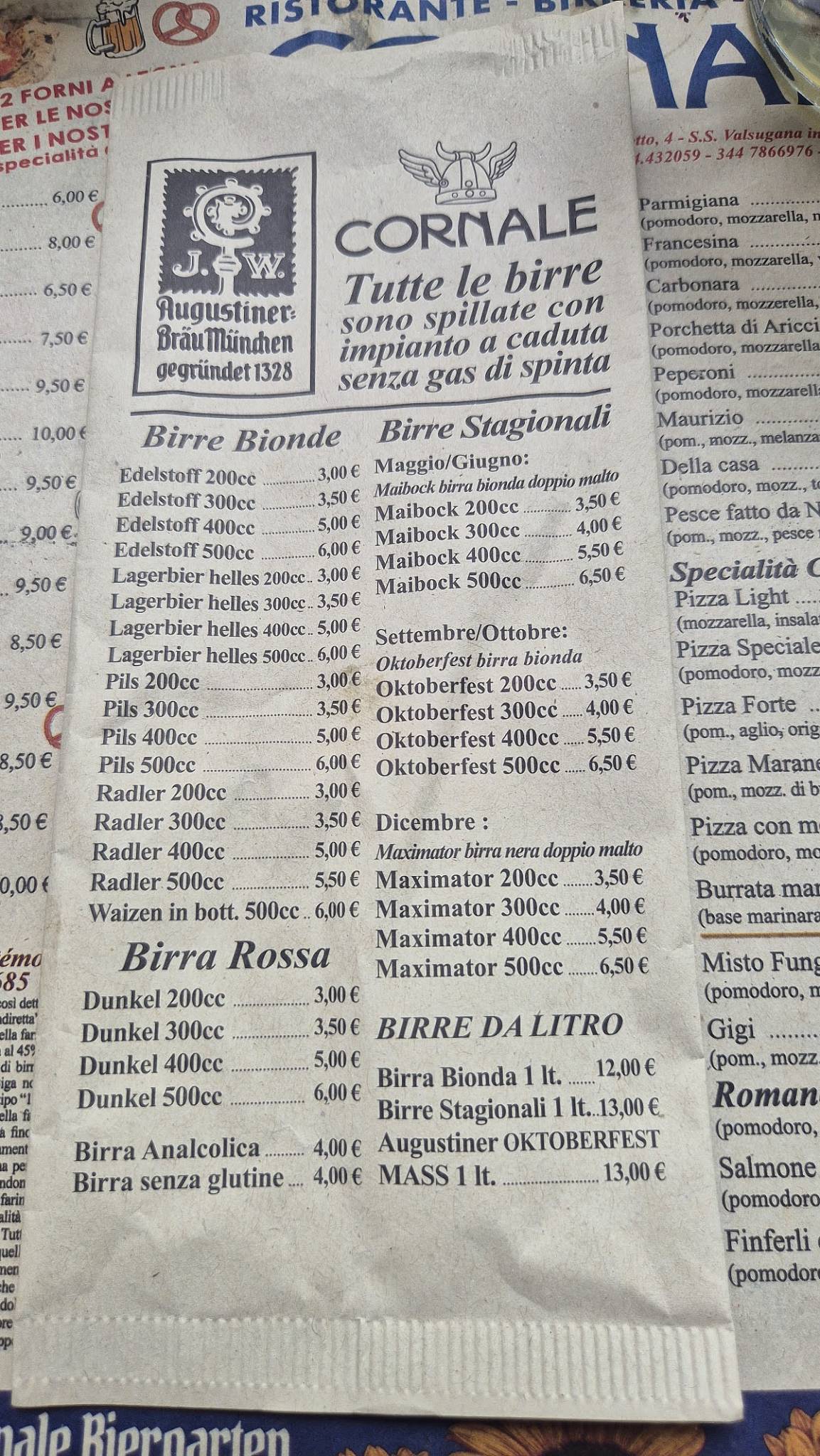 Menu di Birreria Cornale 