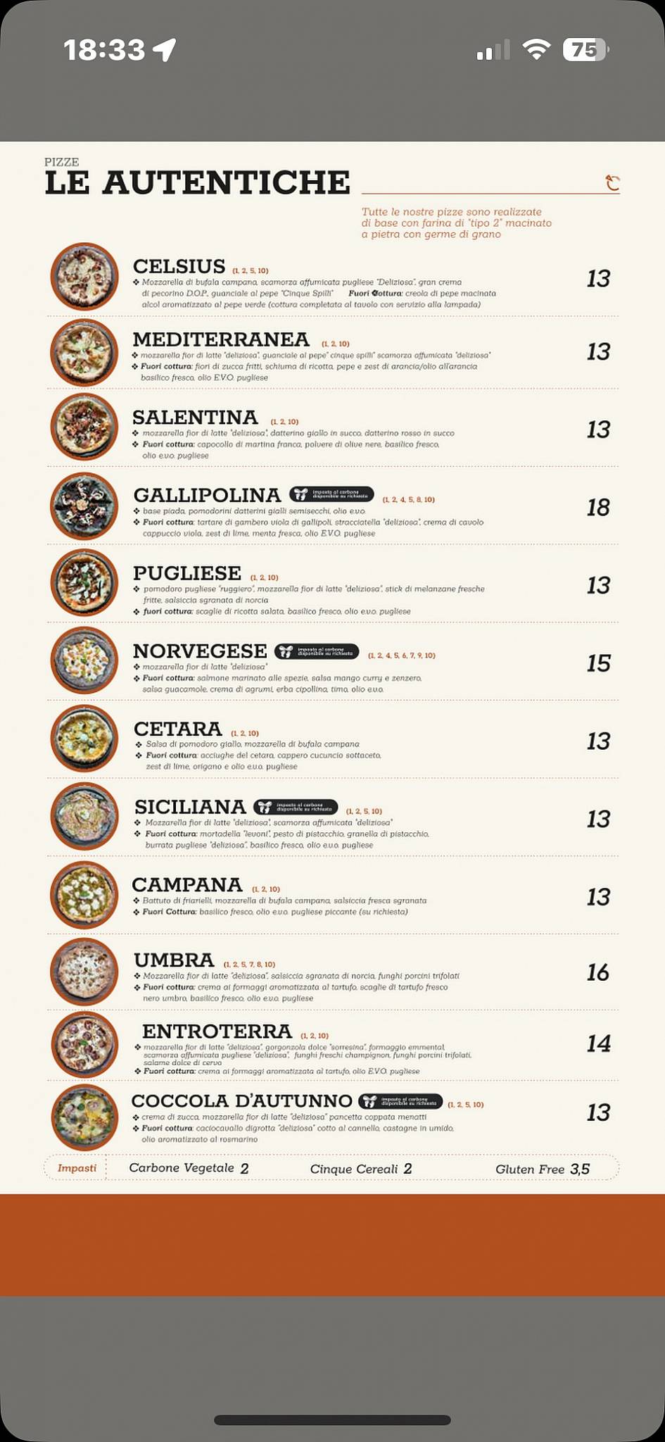 Menu di Pizzeria Celsius Lecce 