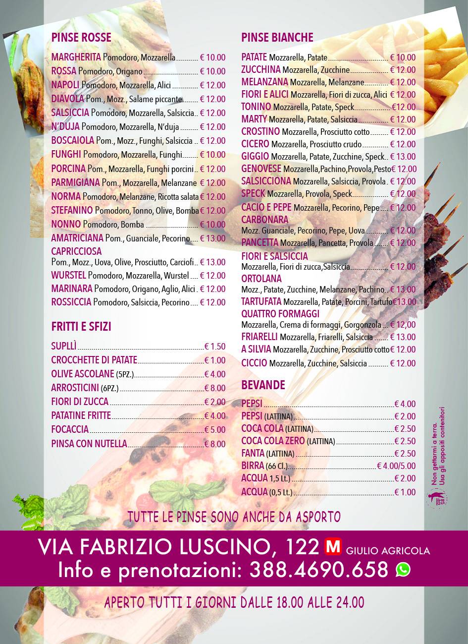 Menu di Pizzeria Cinecittà - Rimpinzami 