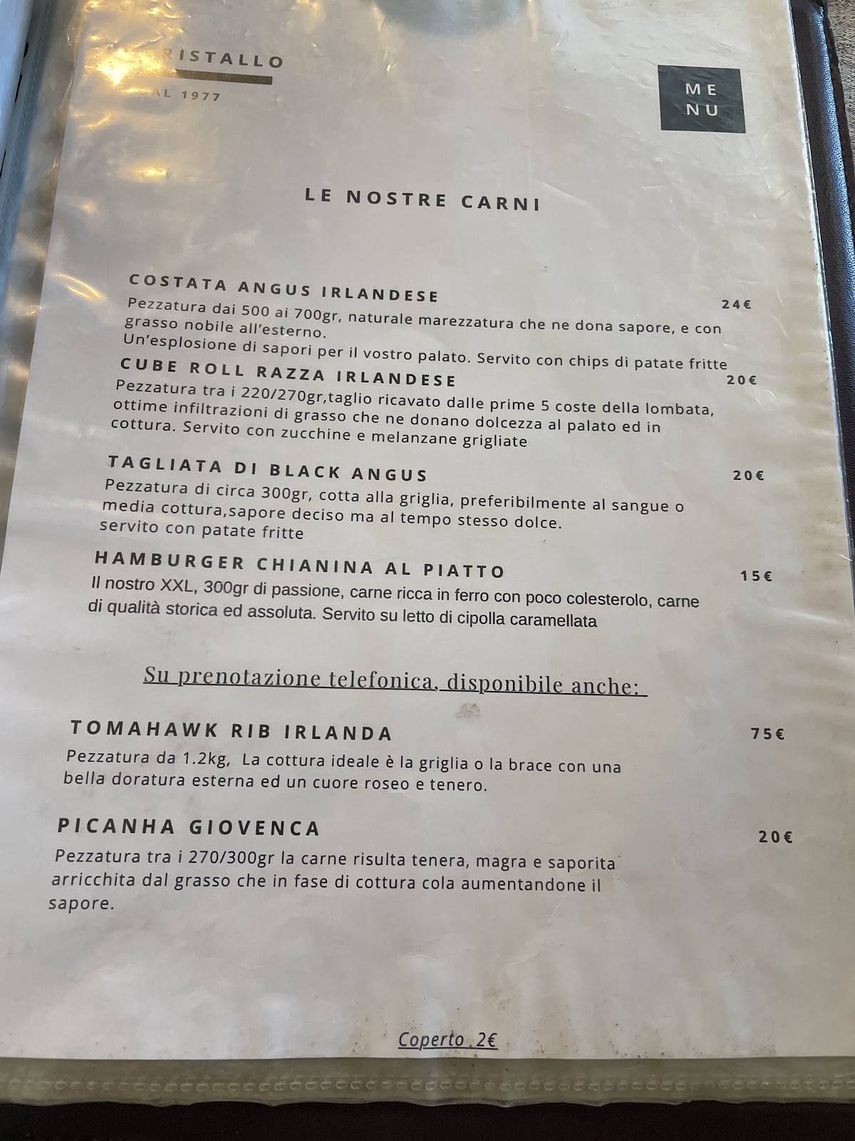 Menu di Pizzeria Cristallo 