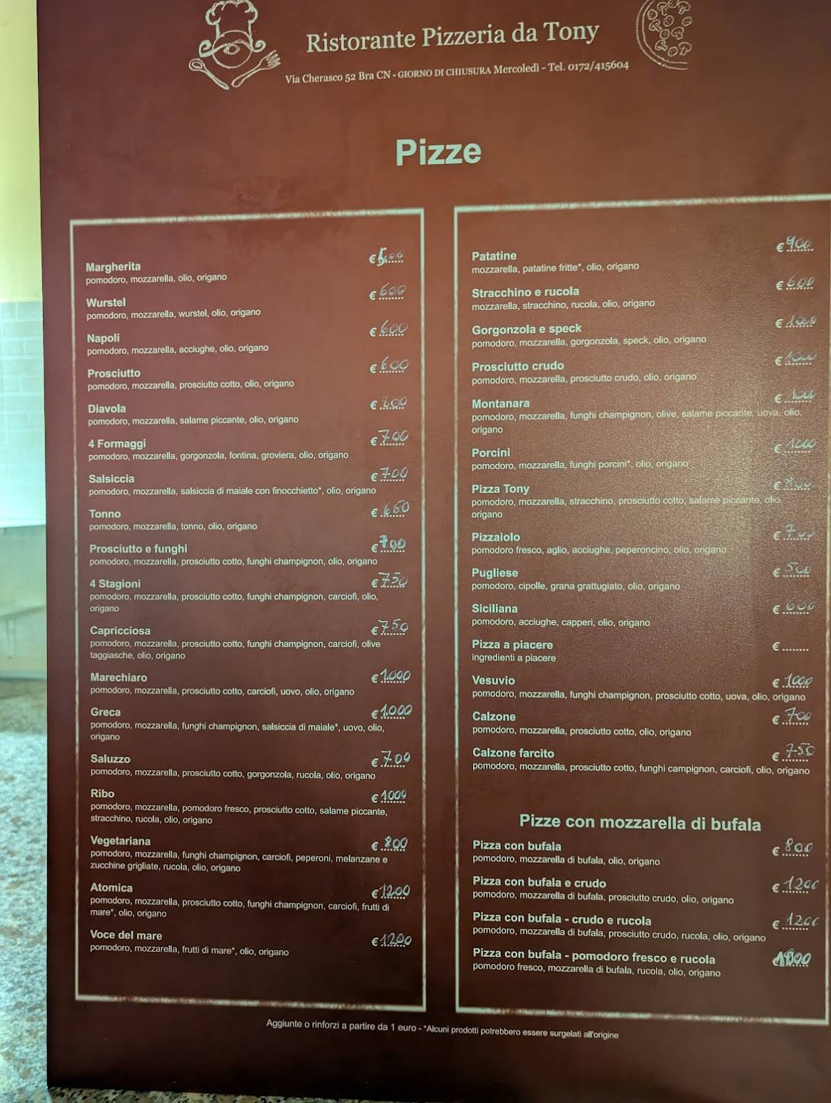 Menu di Pizzeria Da Tony 