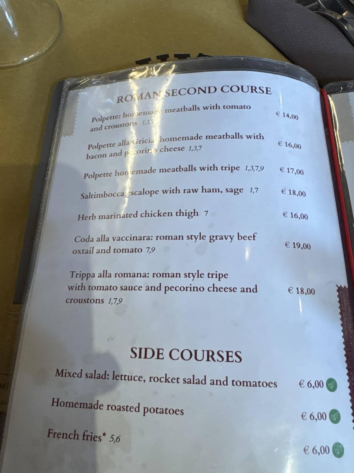 Menu di Da Vittorio a Trastevere 