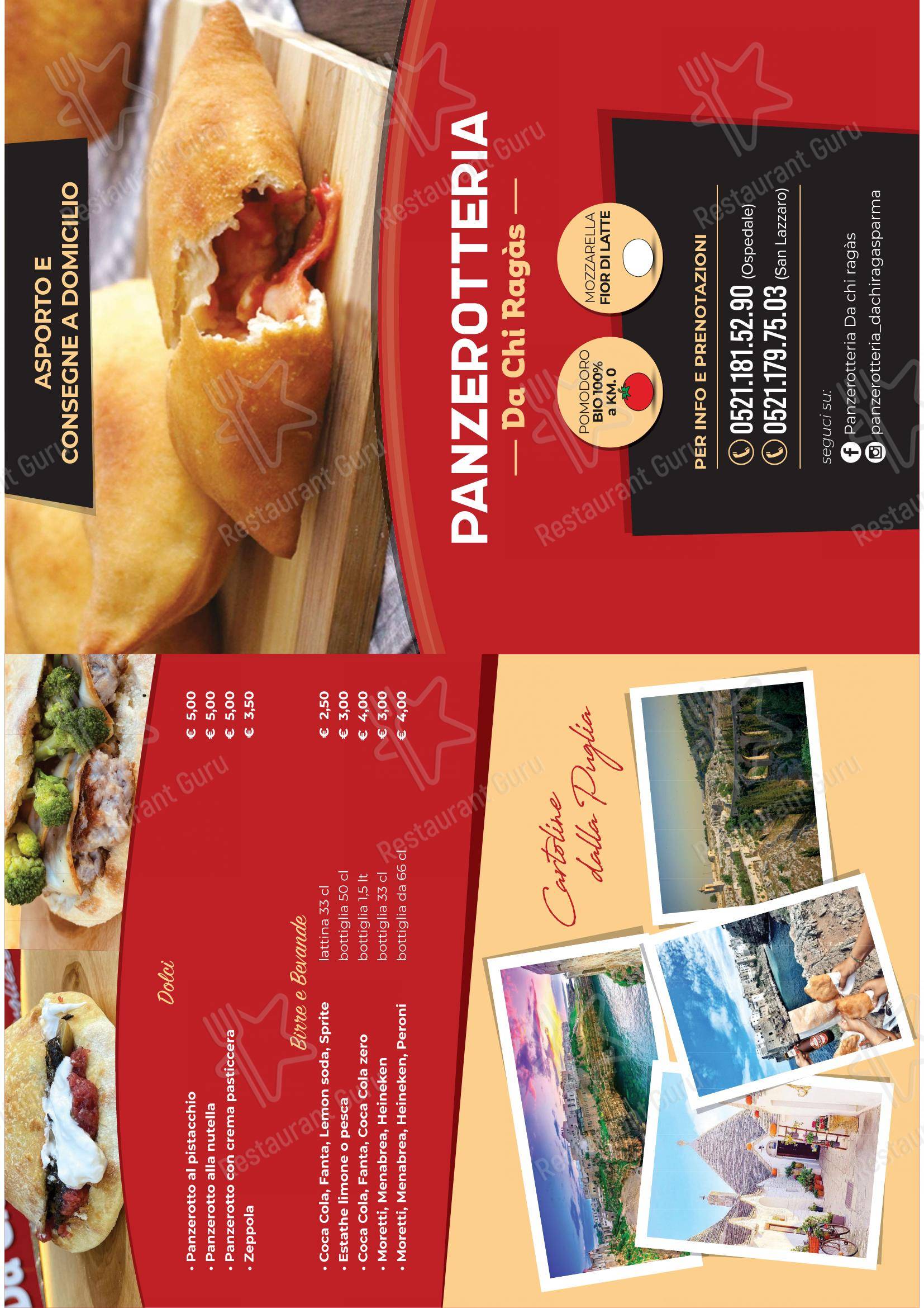 Menu per Pizzeria Da chi ragàs in Parma