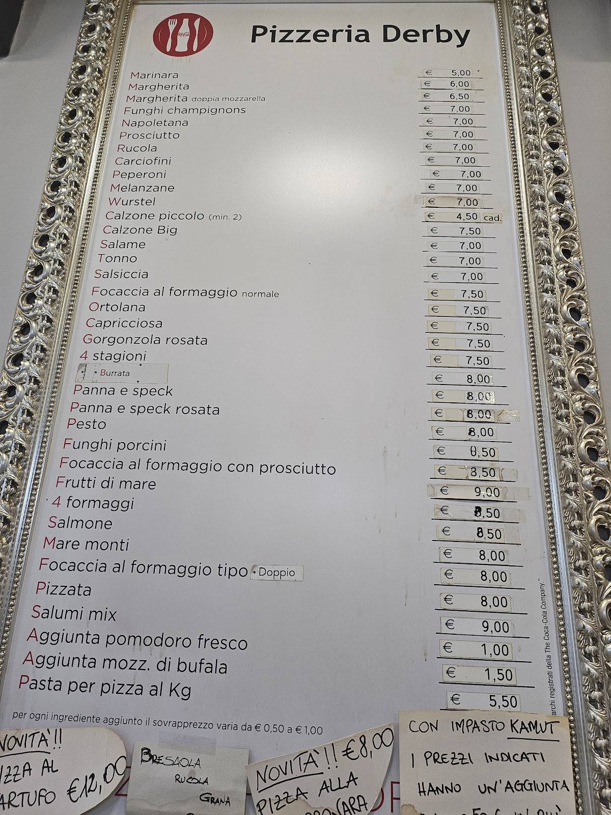 Menu di Derby Pizzeria 