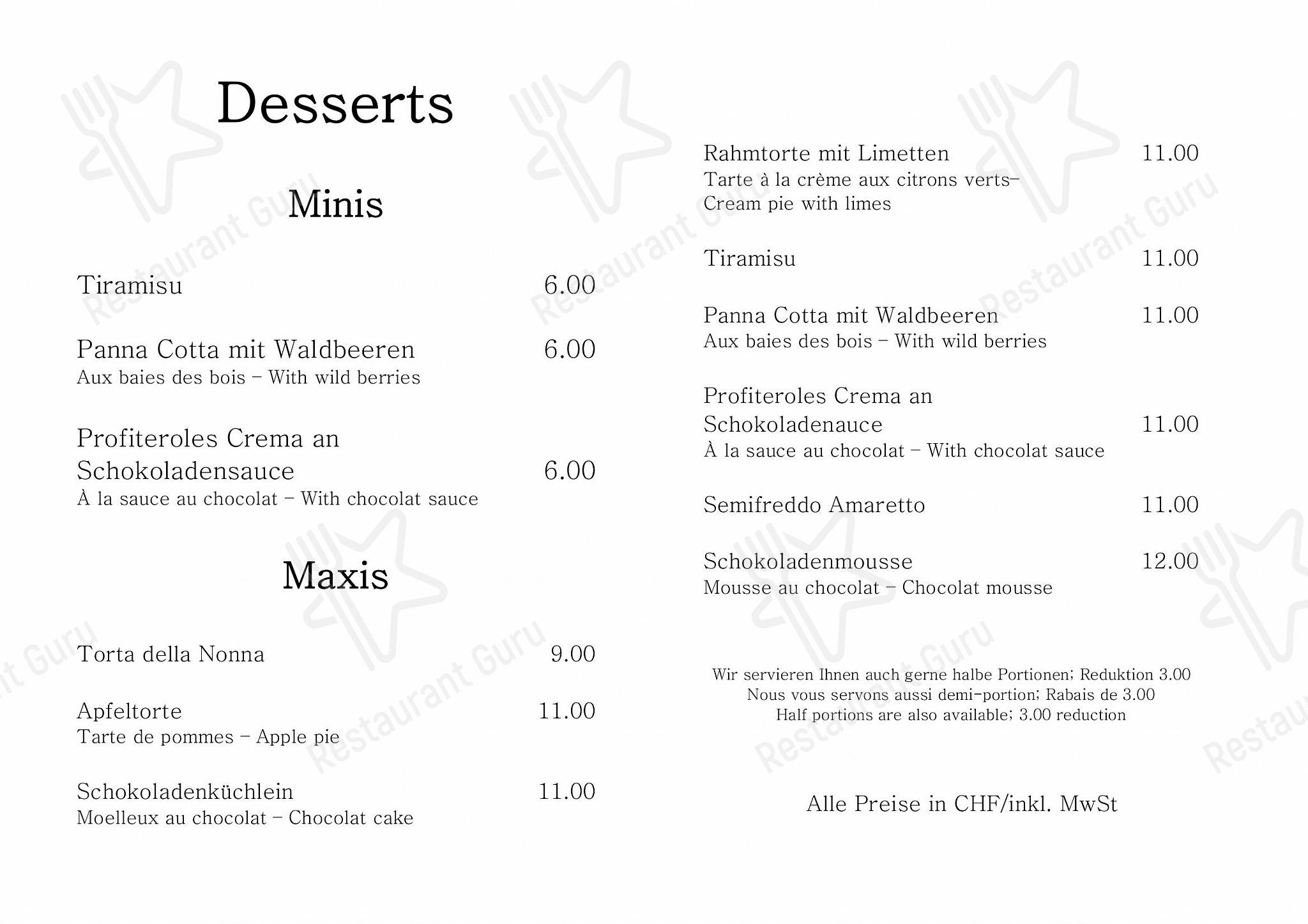 Ночное меню per Grampi’s Bar & Restaurant in Zermatt