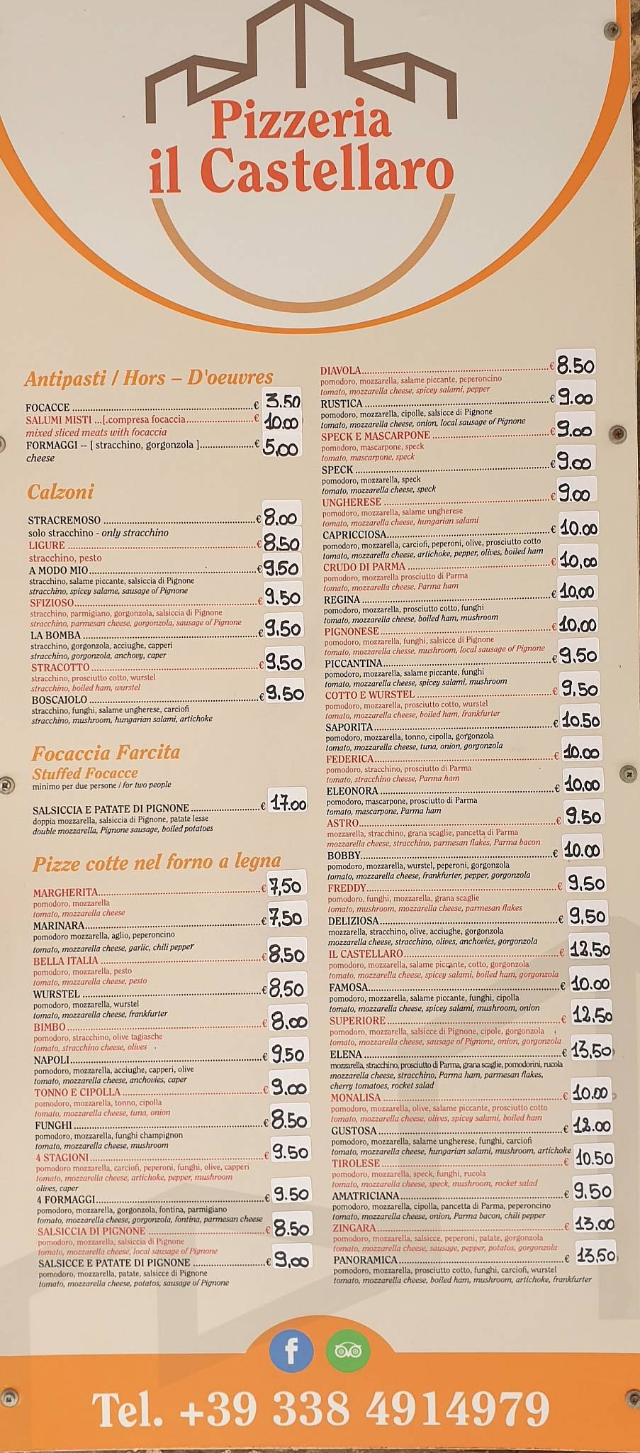 Menu di Pizzeria "IL CASTELLARO" 