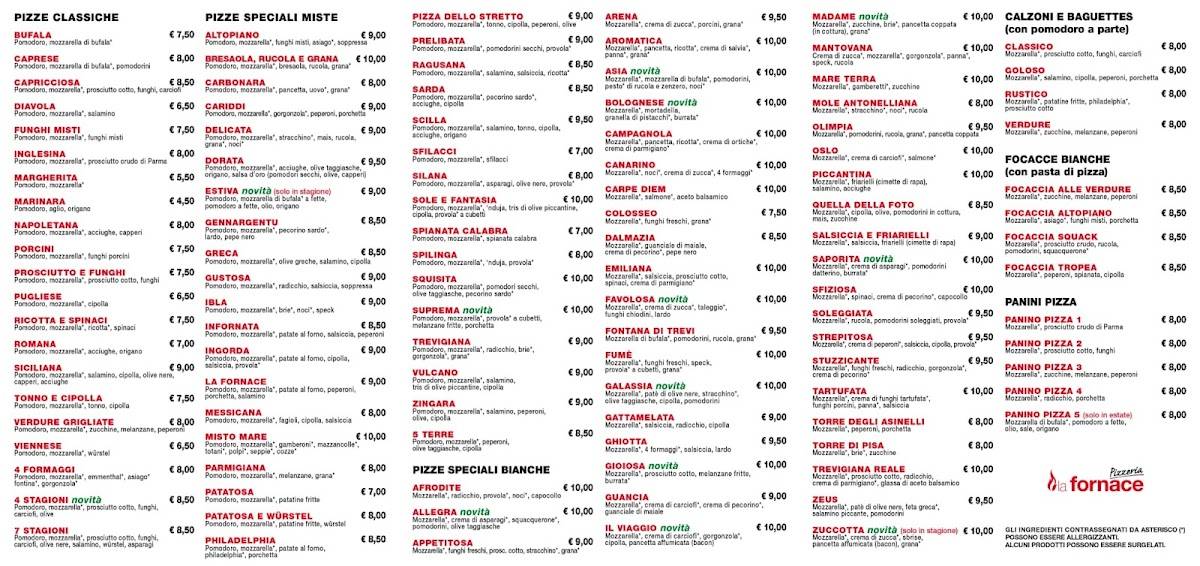 Menu di Pizzeria "La FORNACE" 