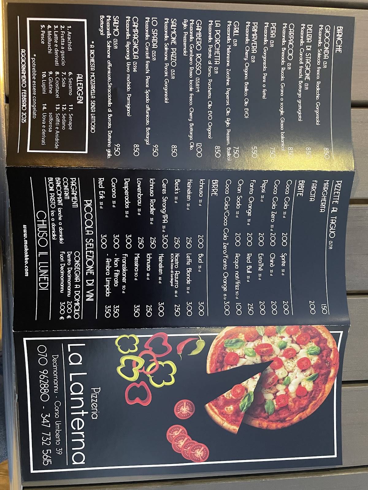 Menu di Pizzeria La Lanterna Decimomannu 