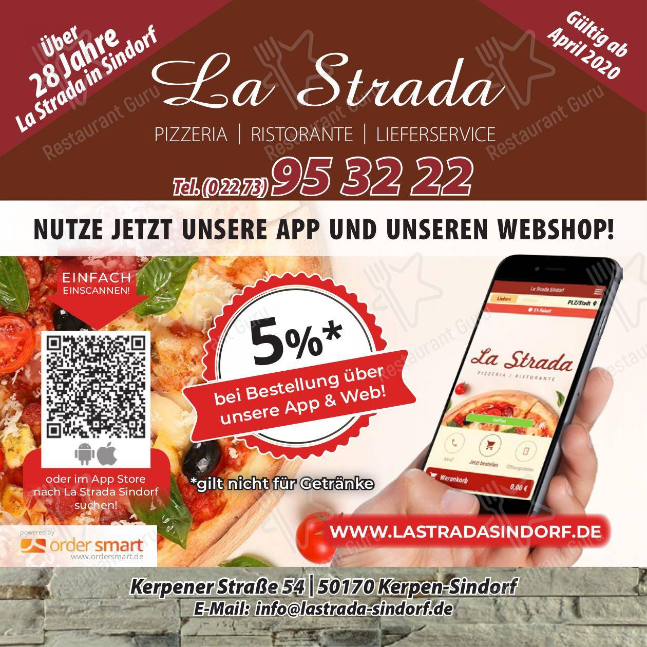 Меню Pizzeria La Strada Kerpen-Sindorf, Керпен, Kerpener Str. 54