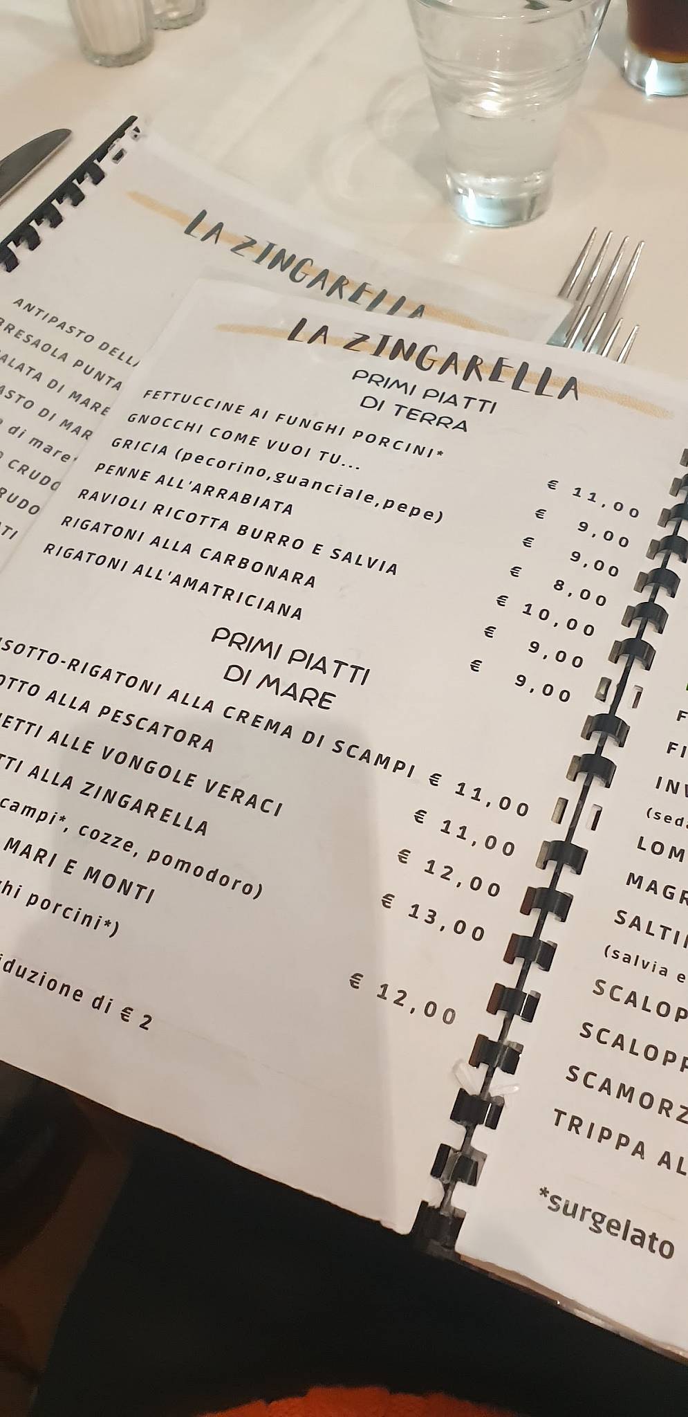 Menu di La Zingarella 