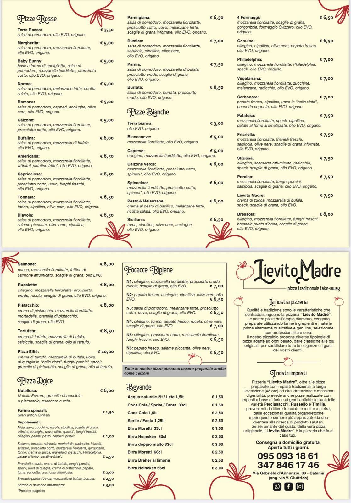 Menu di Pizzeria Lievito Madre 