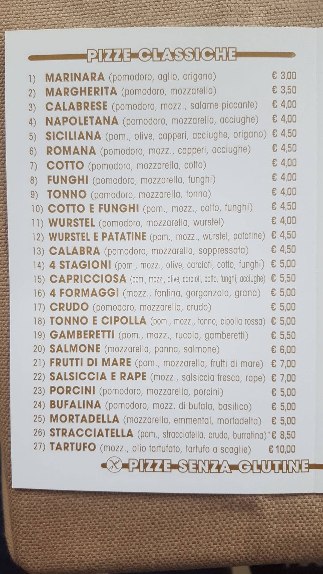Menu di L’Impero 