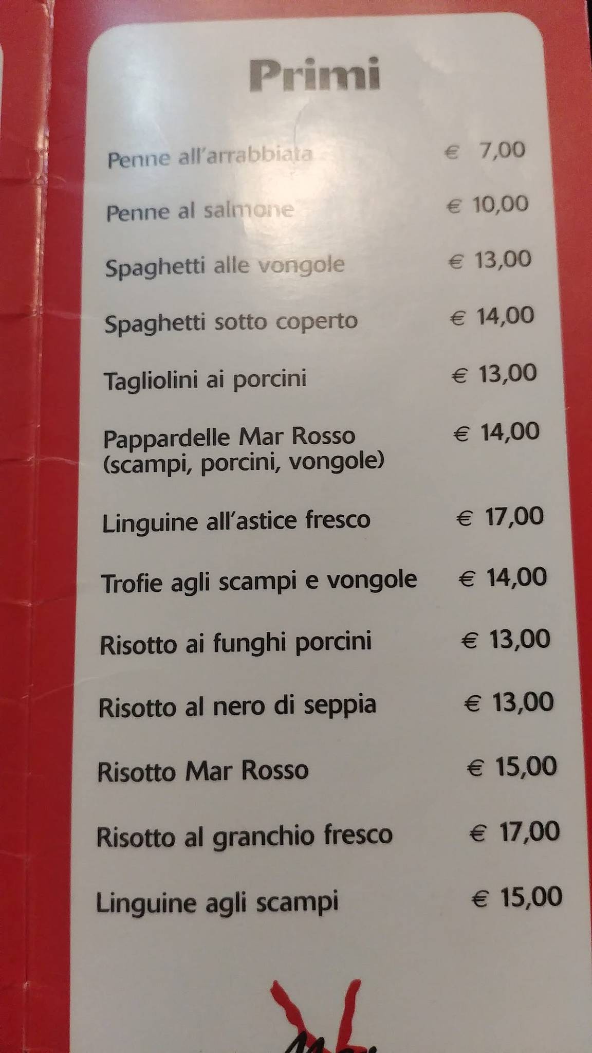 Menu di Pizzeria Mar Rosso 
