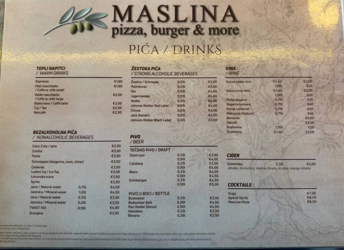 Menu di Pizzeria Maslina 
