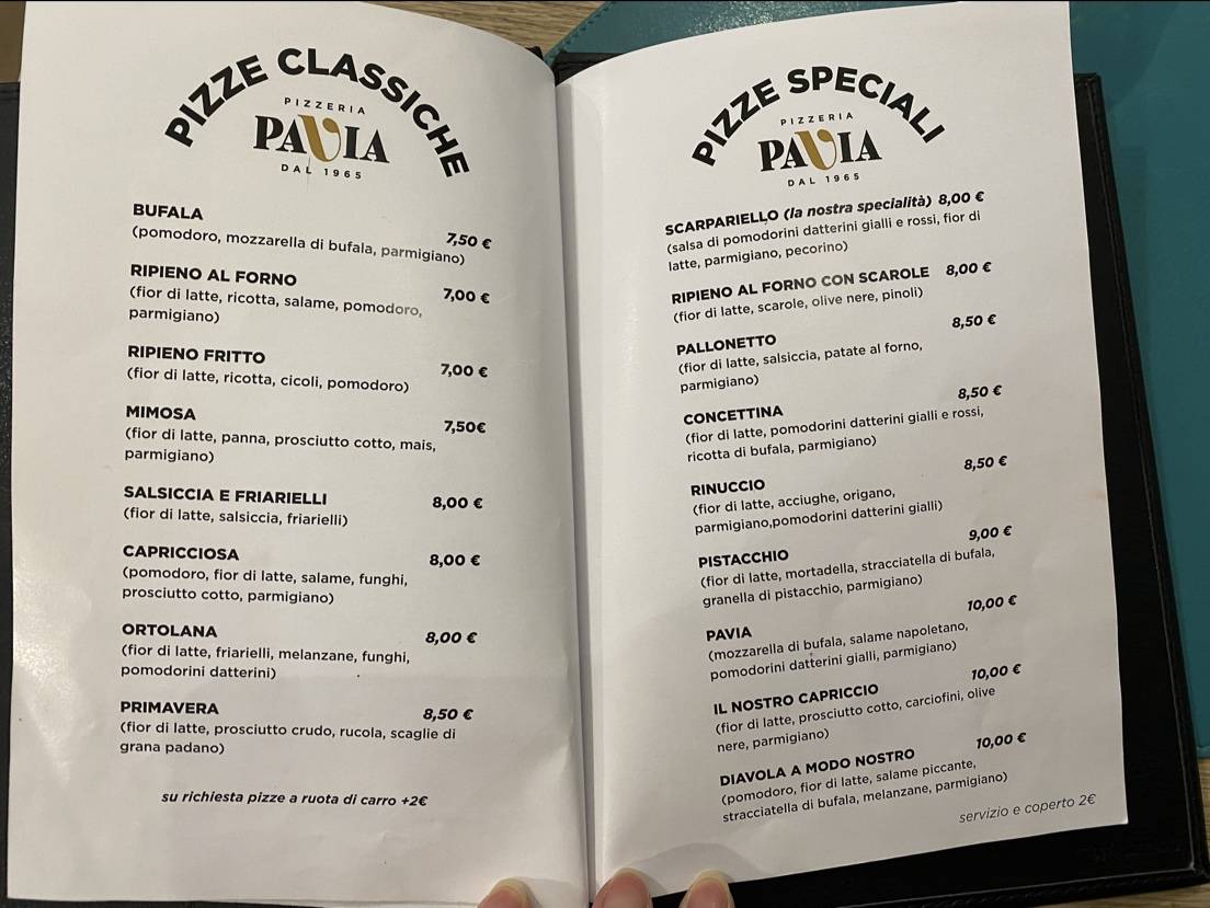 Menu di Pizzeria Pavia 