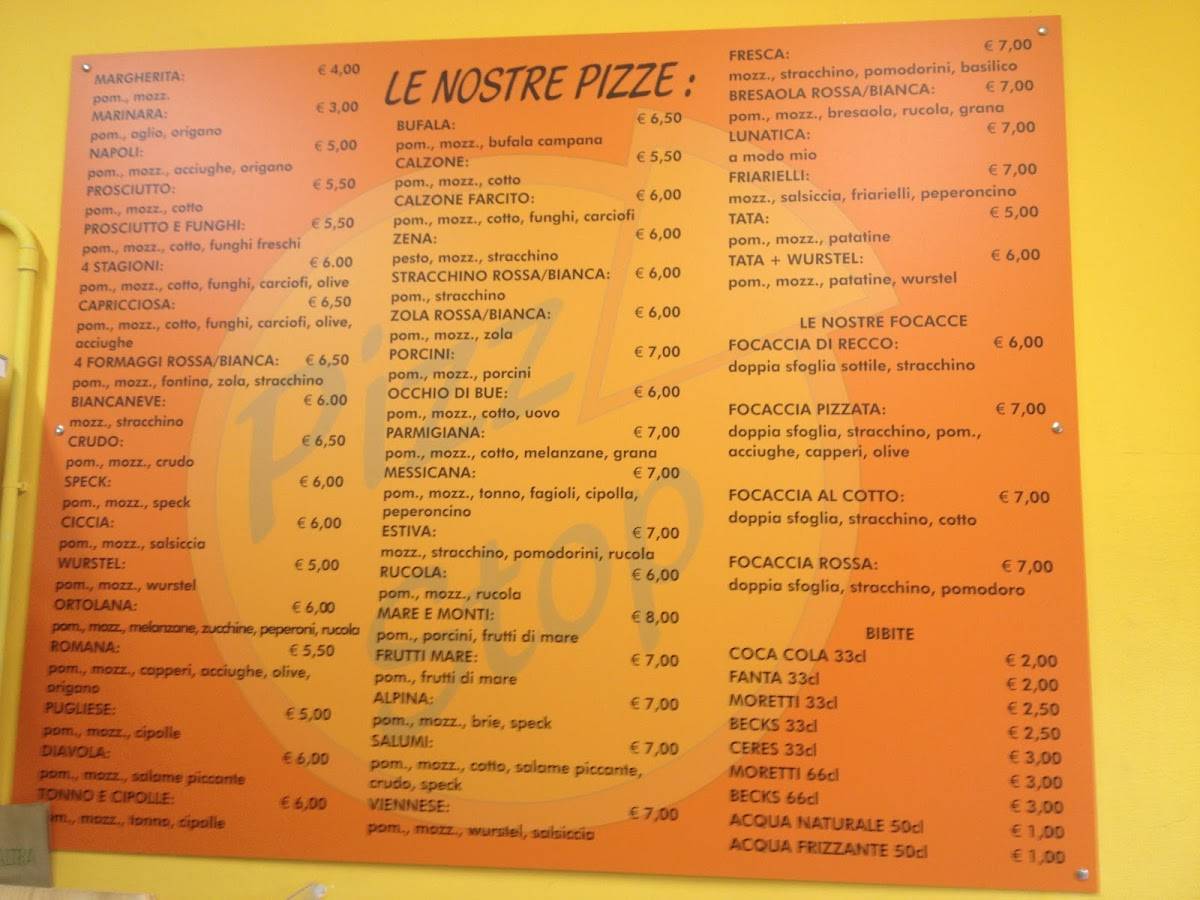 Menu di Pizz Stop Pizzeria da asporto 