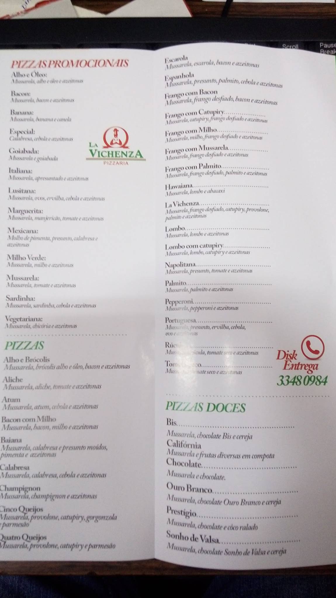 Pizzaria La Vichenza cardápio