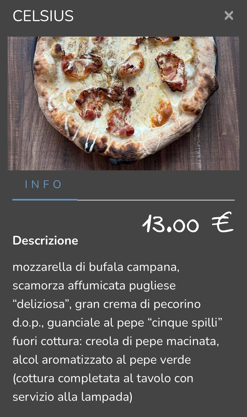 Menu di Pizzeria Celsius Lecce 